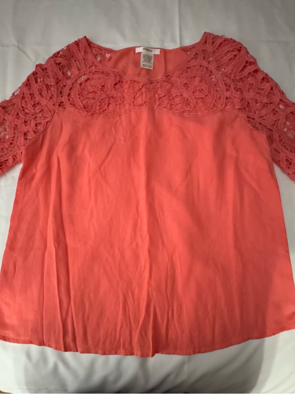 Esley Coral Lace Yoke Short Sleeve Blouse